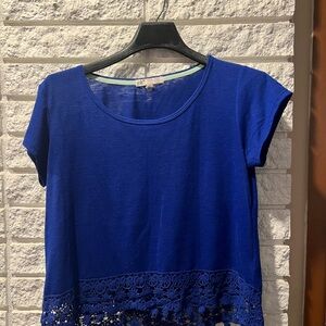 Jolt Royal Blue Short Sleeve Top with Lace Hem